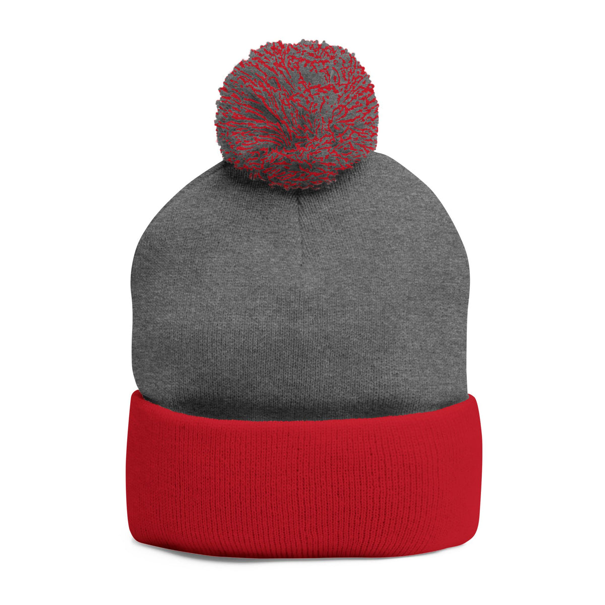 Embroidered Pom-Pom Knit Cap — 'Buffalo Football' Gray Winter Beanie