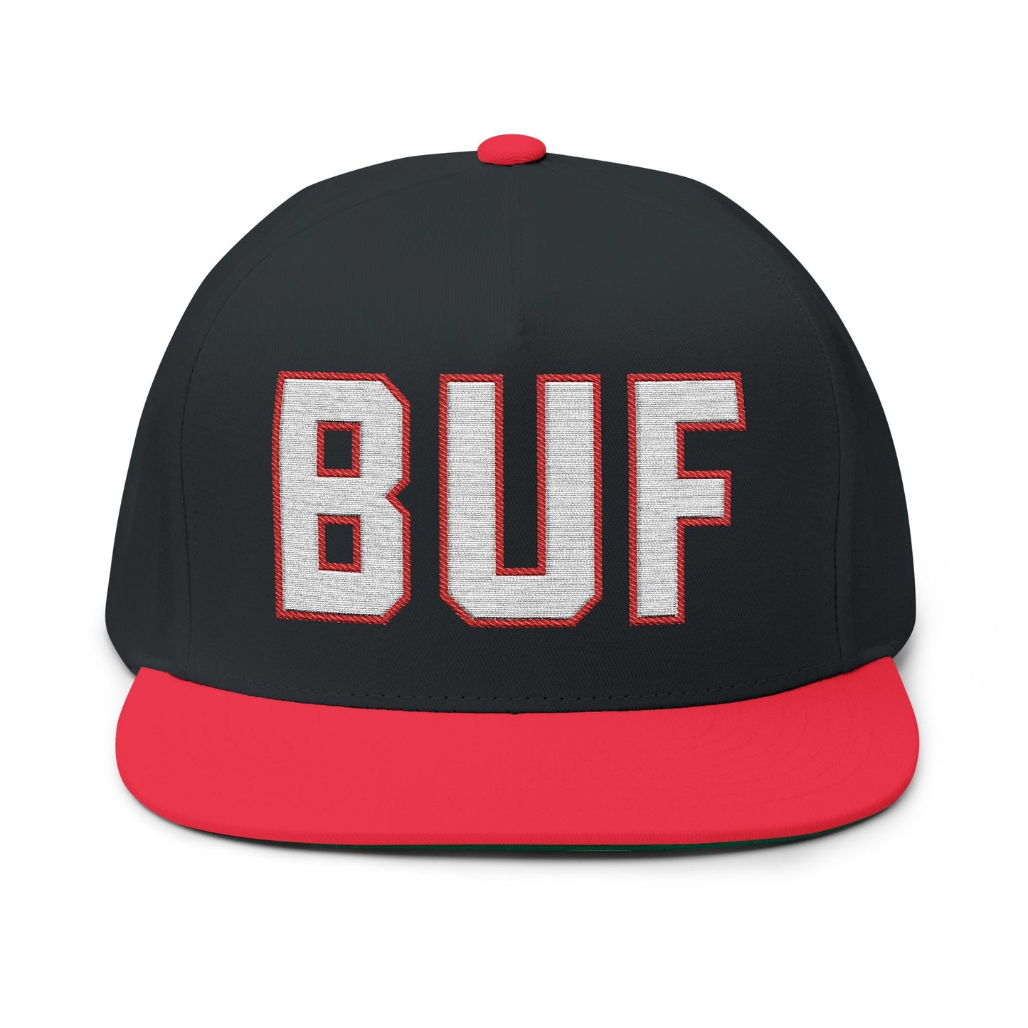 Buffalo Flat Bill Hat – BUF Black & Red Snapback Cap | Retro Varsity Embroidered Hat | Teesrus716