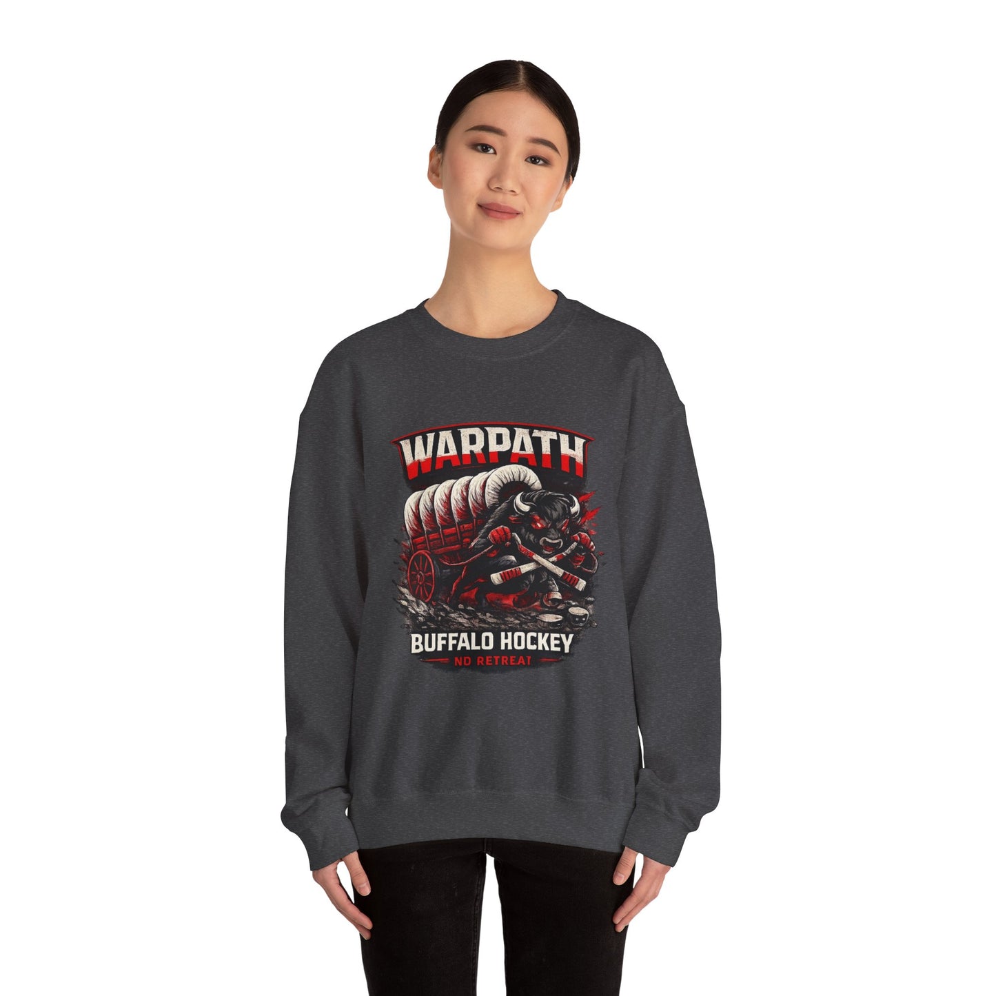 Buffalo Hockey Warpath Crewneck Sweatshirt — Black & Red Team Design