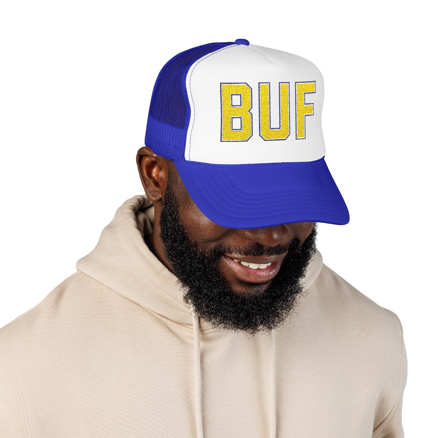 Buffalo Trucker Hat – BUF Embroidered Blue & Gold Cap | 716 Buffalo Apparel | Teesrus716