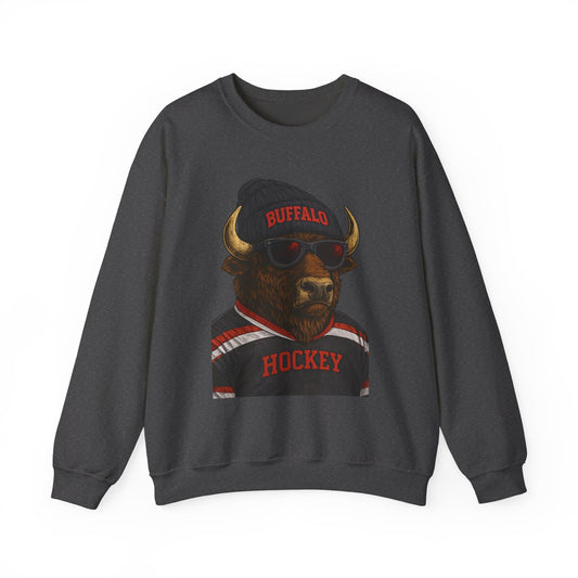 Buffalo Hockey Buffalo Mascot Crewneck Sweatshirt - Black and Red