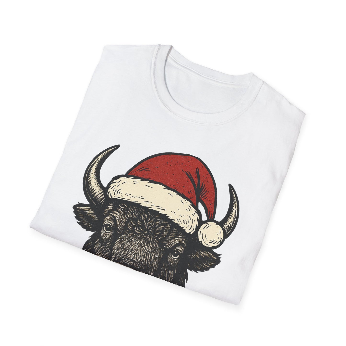 Buffalo Head Christmas T-Shirt — Rustic Holiday Santa Hat Tee