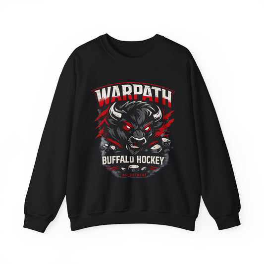 Buffalo Hockey Warpath Crewneck Sweatshirt — Black & Red Team Design