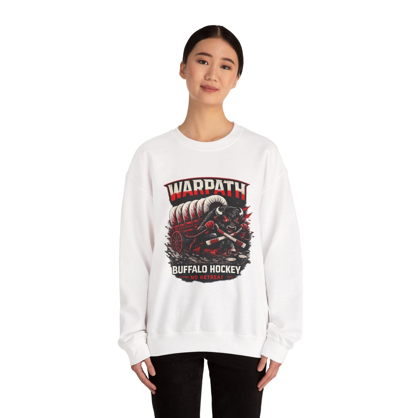 Buffalo Hockey Warpath Crewneck Sweatshirt — Black & Red Team Design