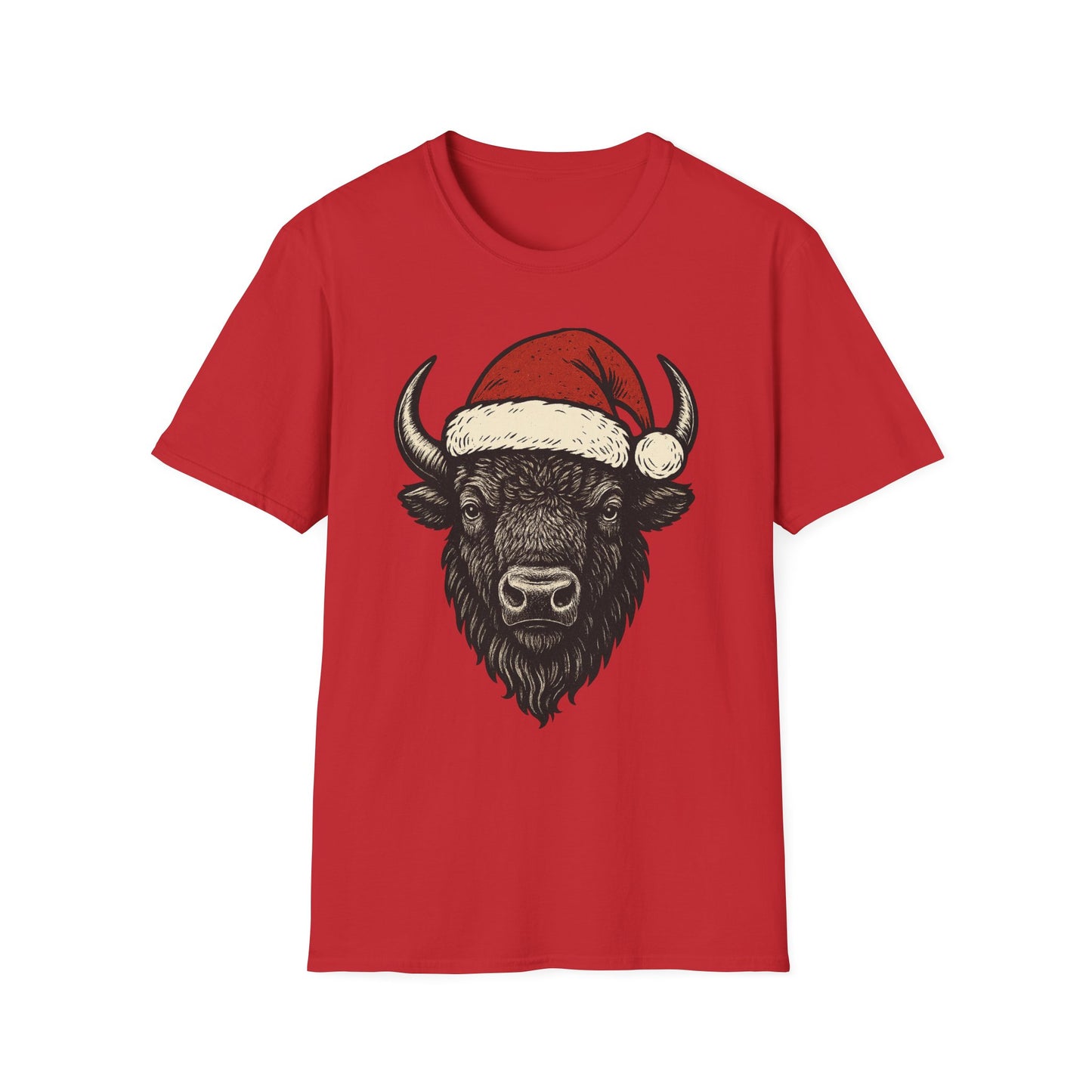 Buffalo Head Christmas T-Shirt — Rustic Holiday Santa Hat Tee
