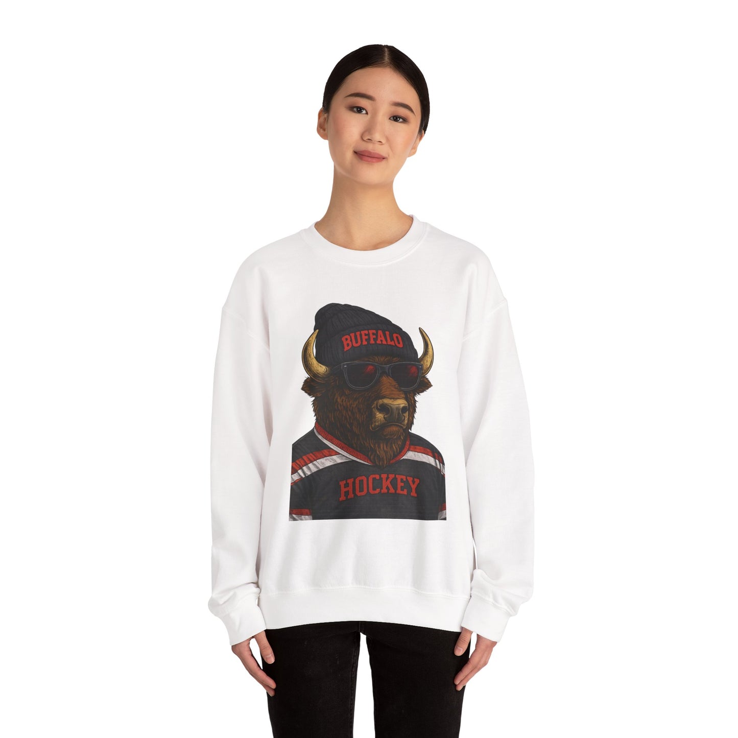 Buffalo Hockey Buffalo Mascot Crewneck Sweatshirt - Black and Red