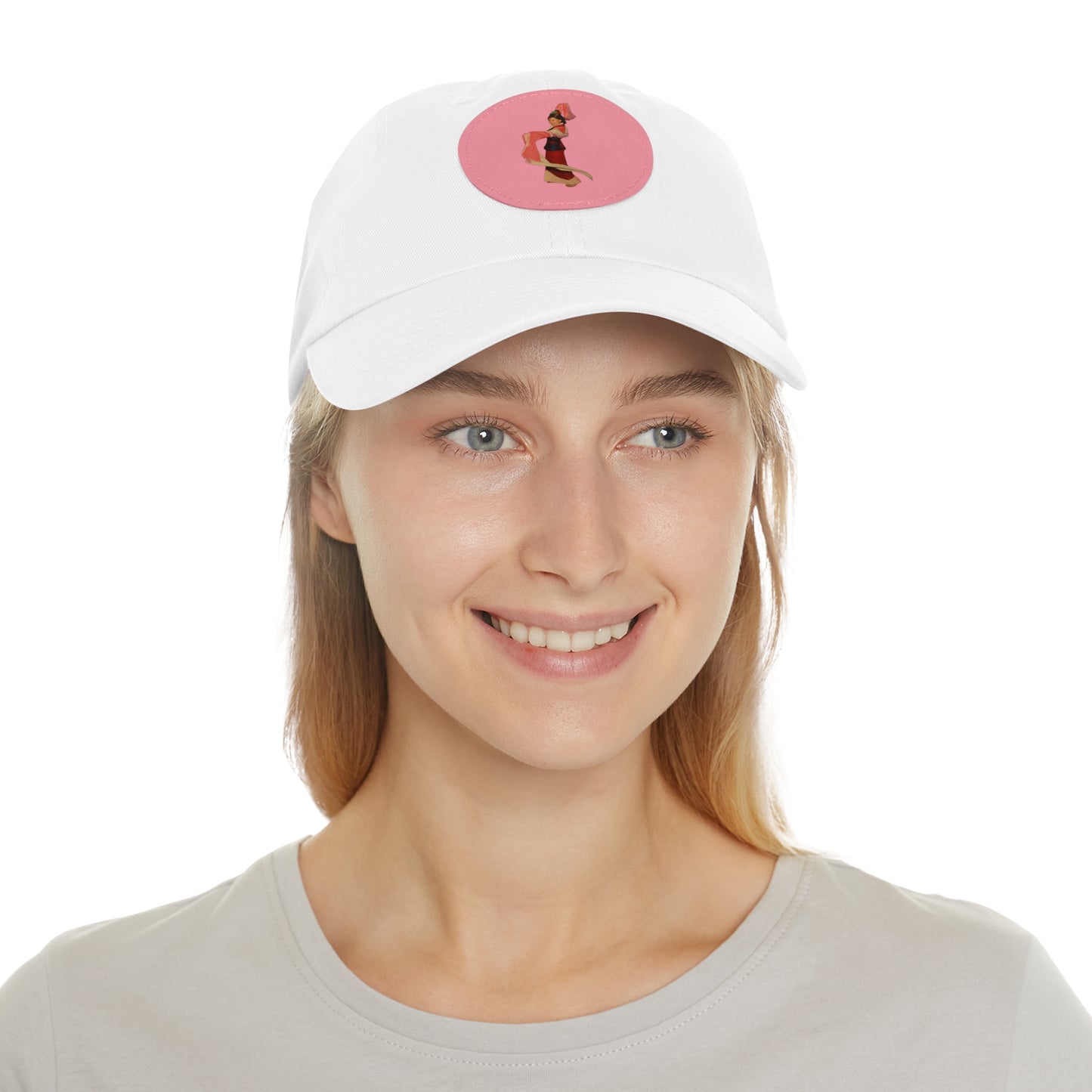 Vintage Pin-Up Leather Patch Dad Hat — Retro Pinup Girl Embroidered Cap