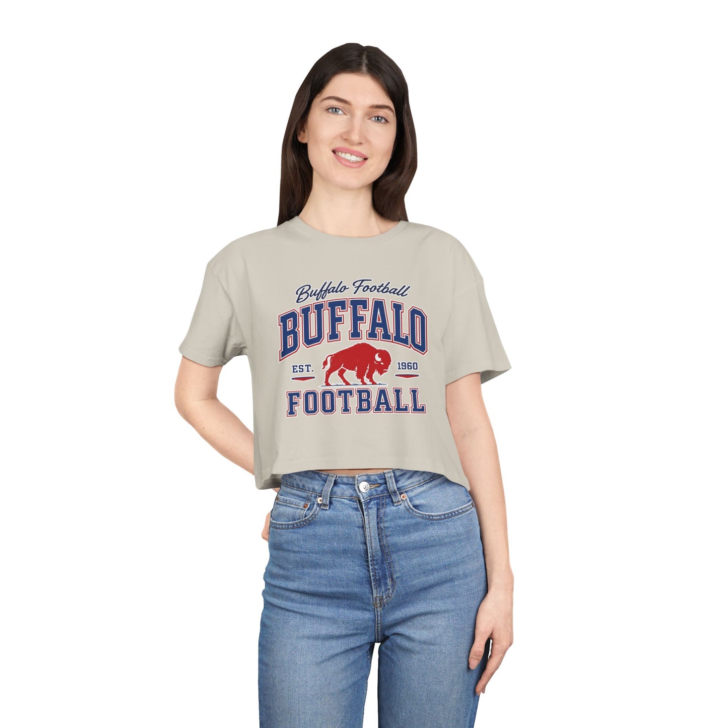 Buffalo Football Women's Crop Tee | Vintage Buffalo Game Day Shirt | Buffalo NY Football Cropped T-Shirt | Retro Fan Apparel
