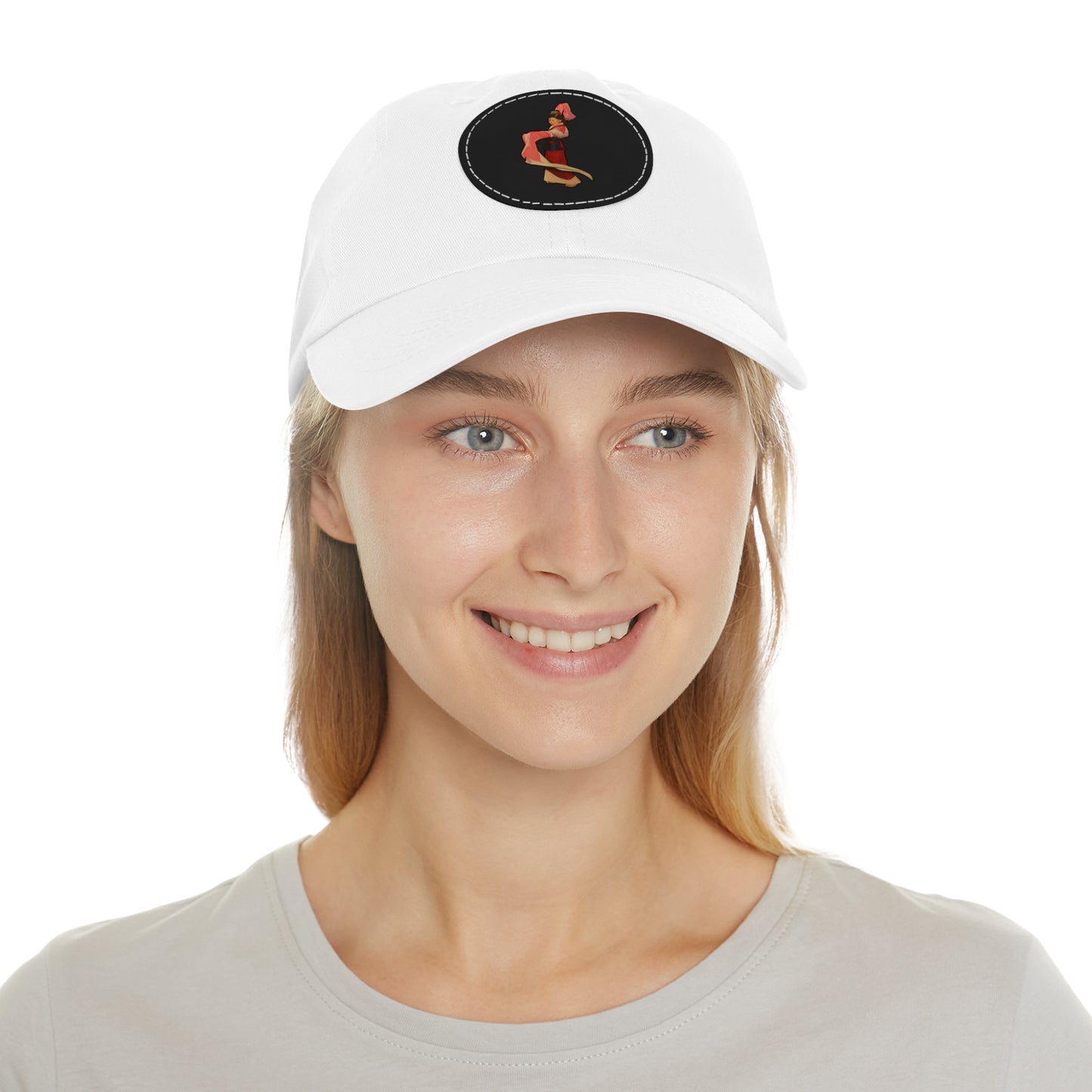 Vintage Pin-Up Leather Patch Dad Hat — Retro Pinup Girl Embroidered Cap