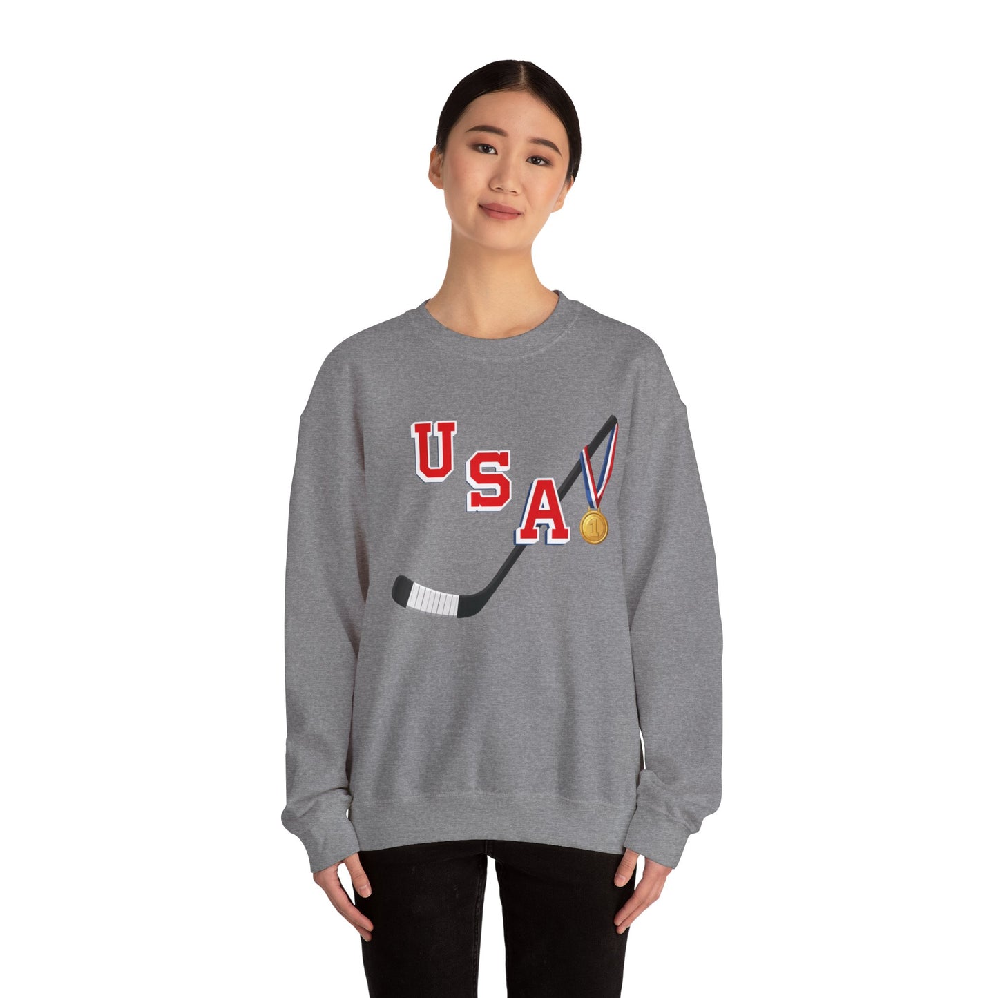 USA Hockey Sweatshirt with Gold Medal Graphic