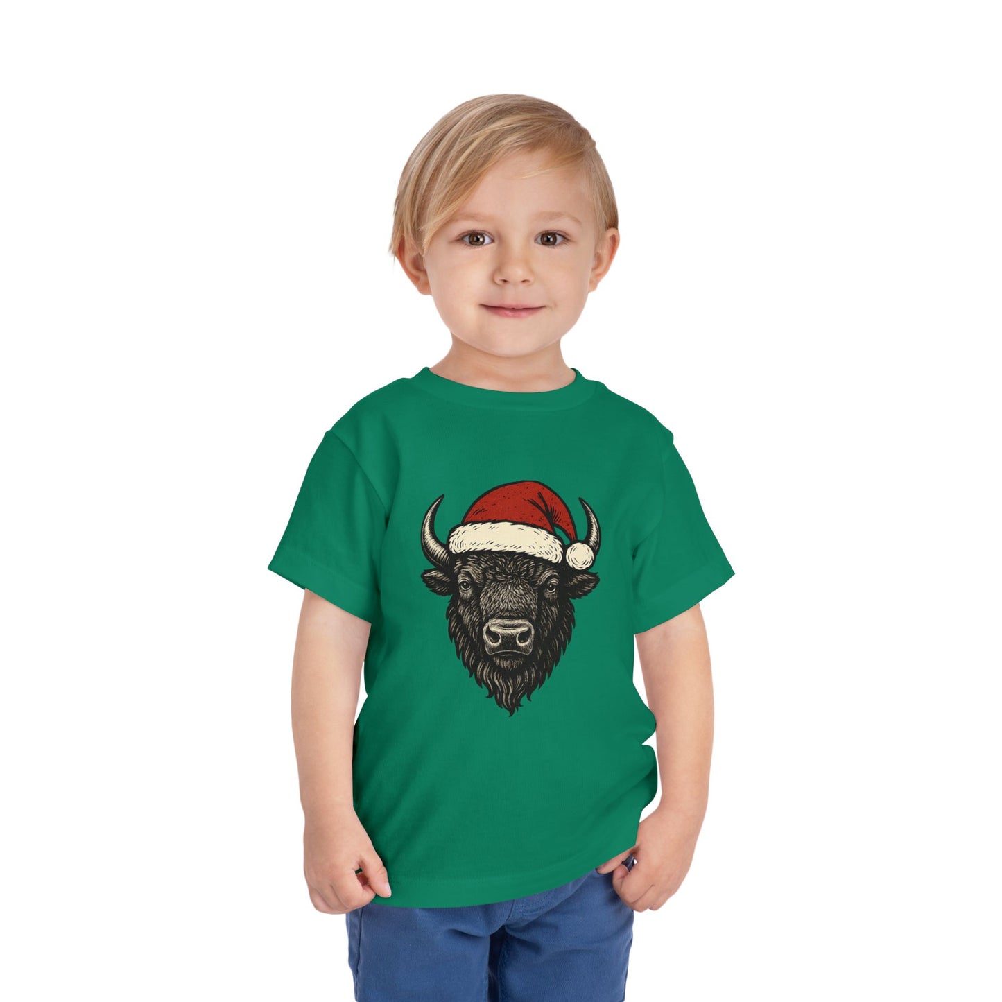 Toddler Tee — Buffalo Head in Santa Hat Christmas Shirt