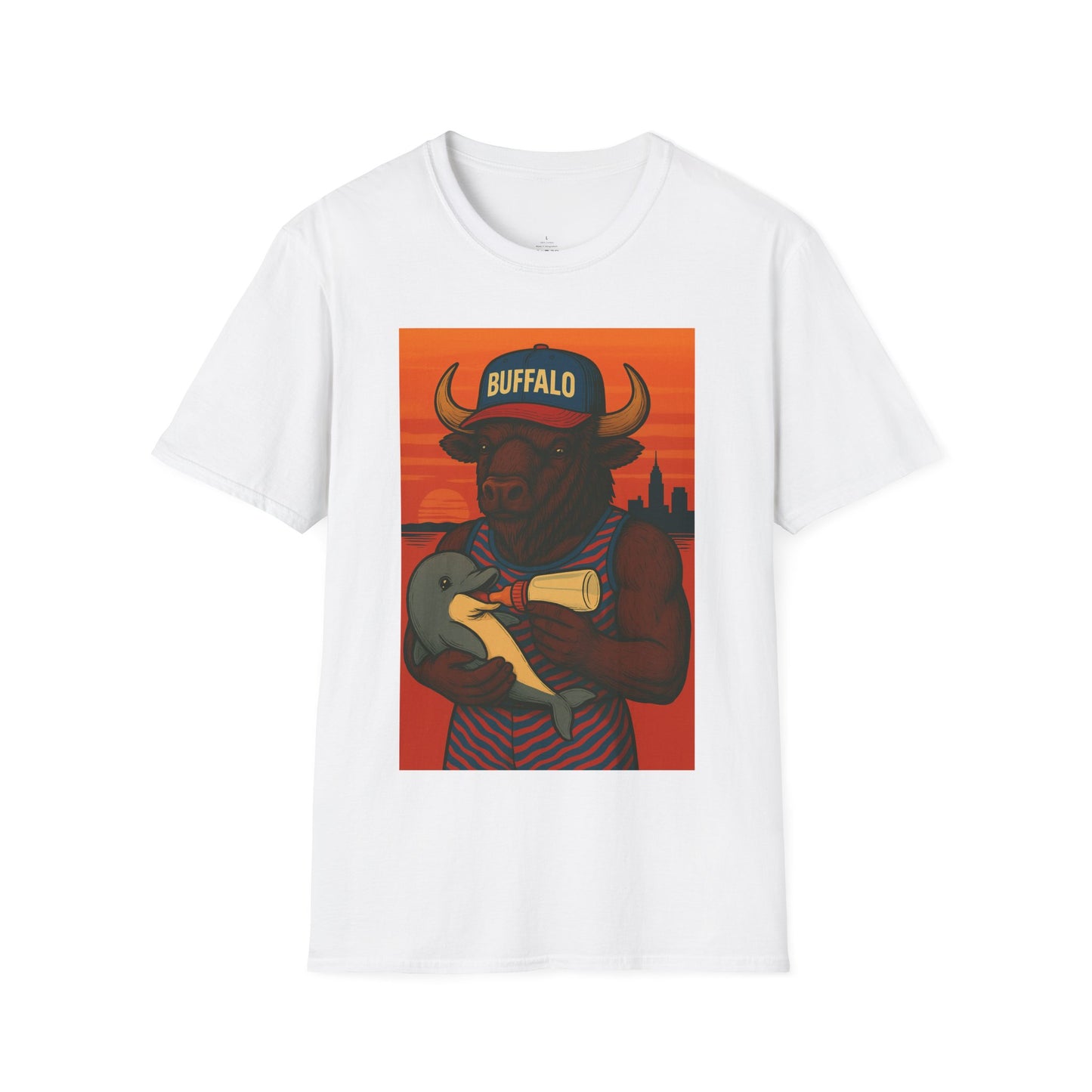 Buffalo Graphic T-Shirt – Buffalo Feeding Baby Dolphin Design | Teesrus716