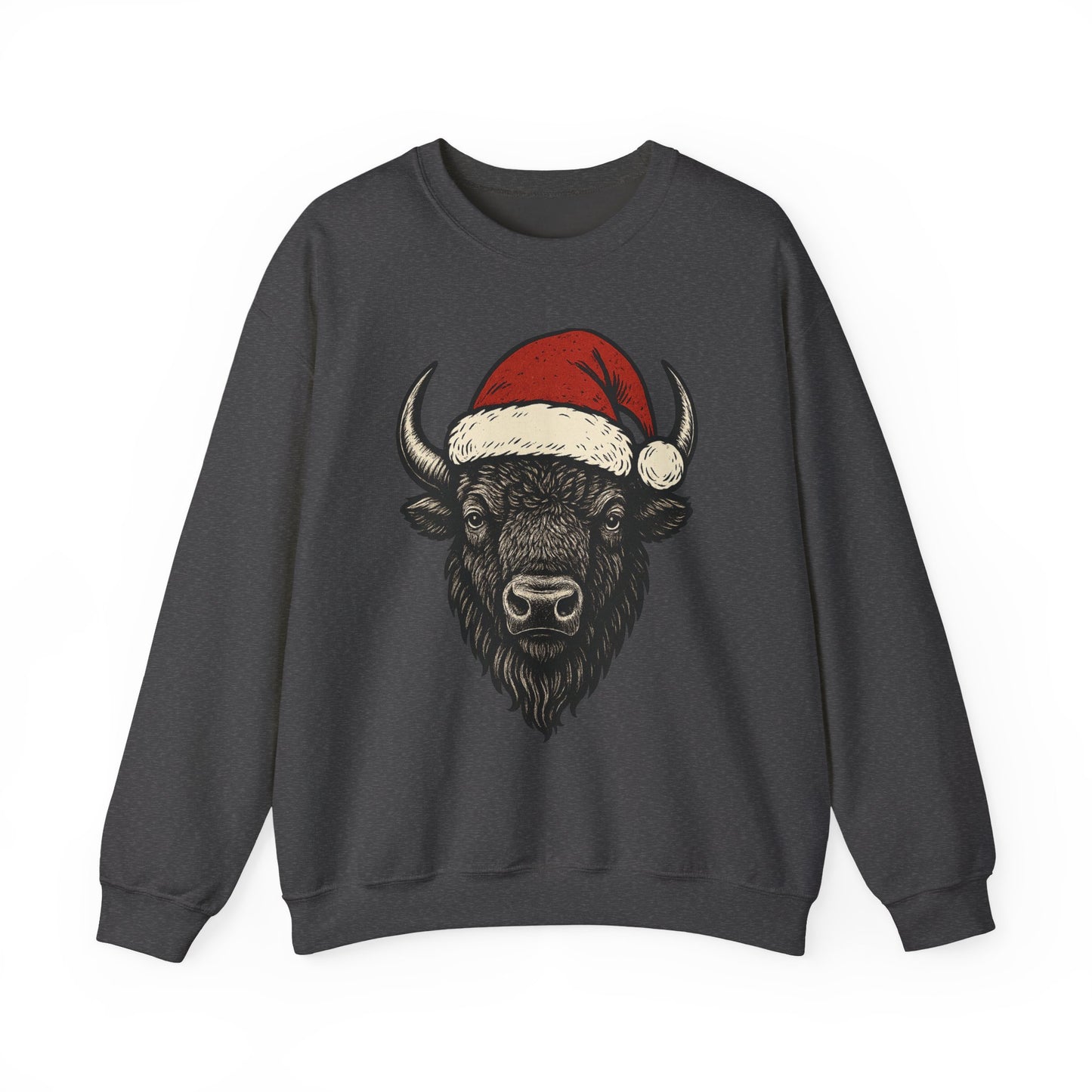 Buffalo Santa Crewneck Sweatshirt — Festive Bison Holiday Pullover