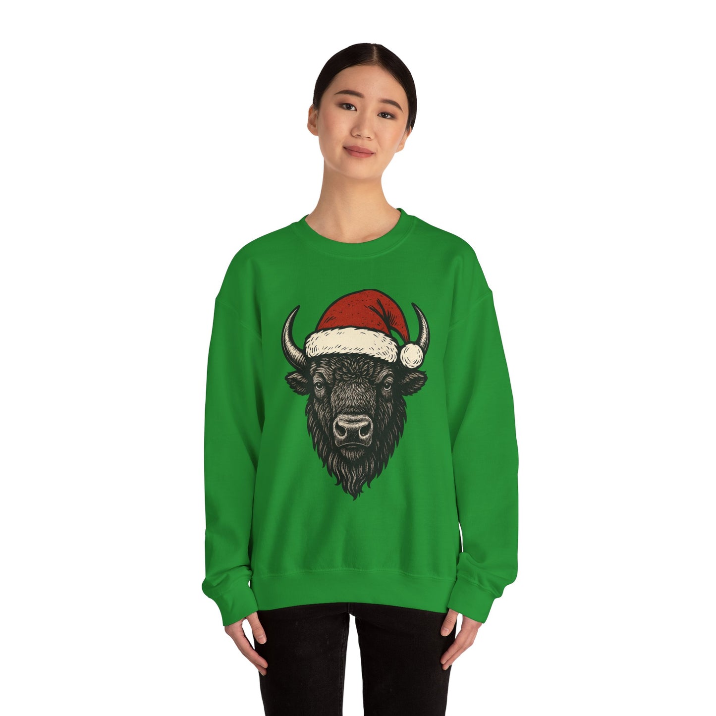Buffalo Santa Crewneck Sweatshirt — Festive Bison Holiday Pullover