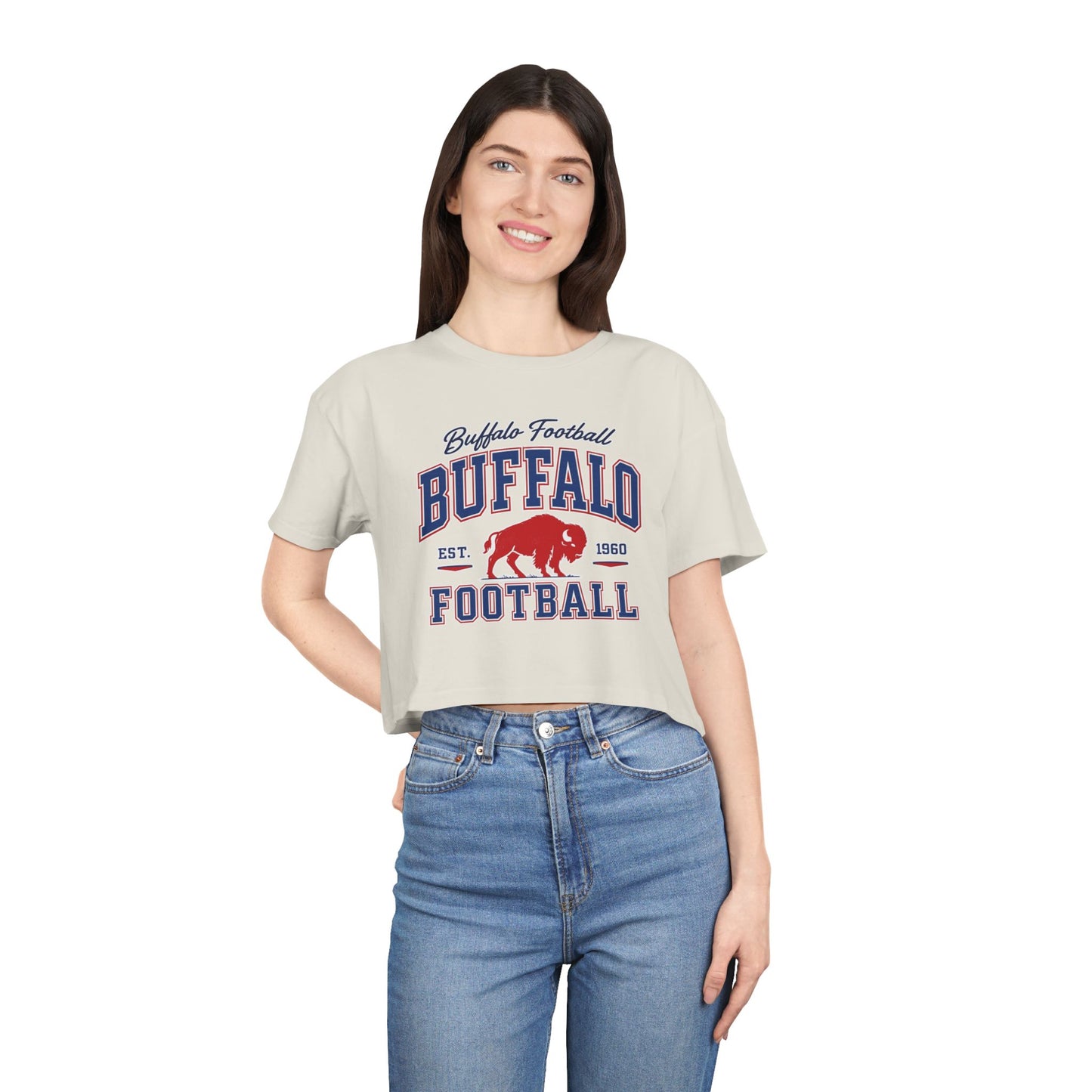 Buffalo Football Women's Crop Tee | Vintage Buffalo Game Day Shirt | Buffalo NY Football Cropped T-Shirt | Retro Fan Apparel