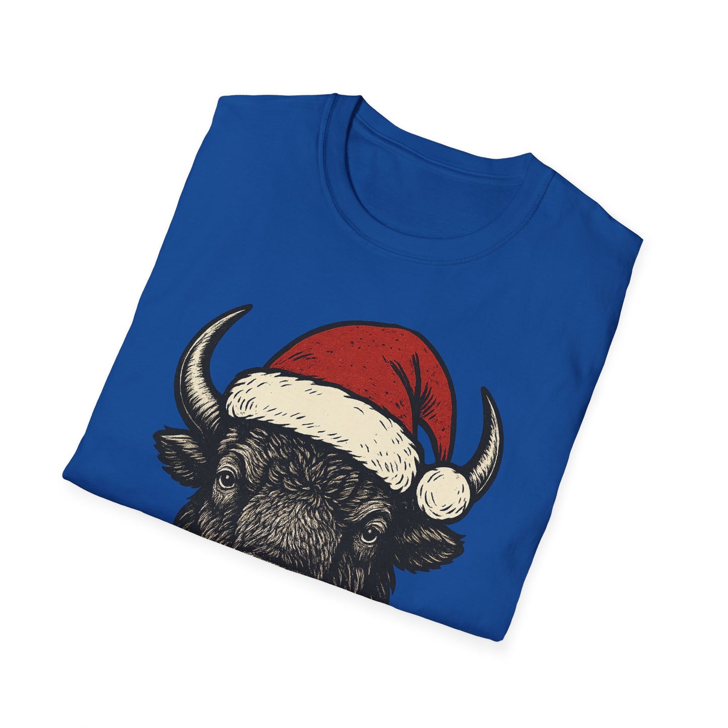 Buffalo Head Christmas T-Shirt — Rustic Holiday Santa Hat Tee