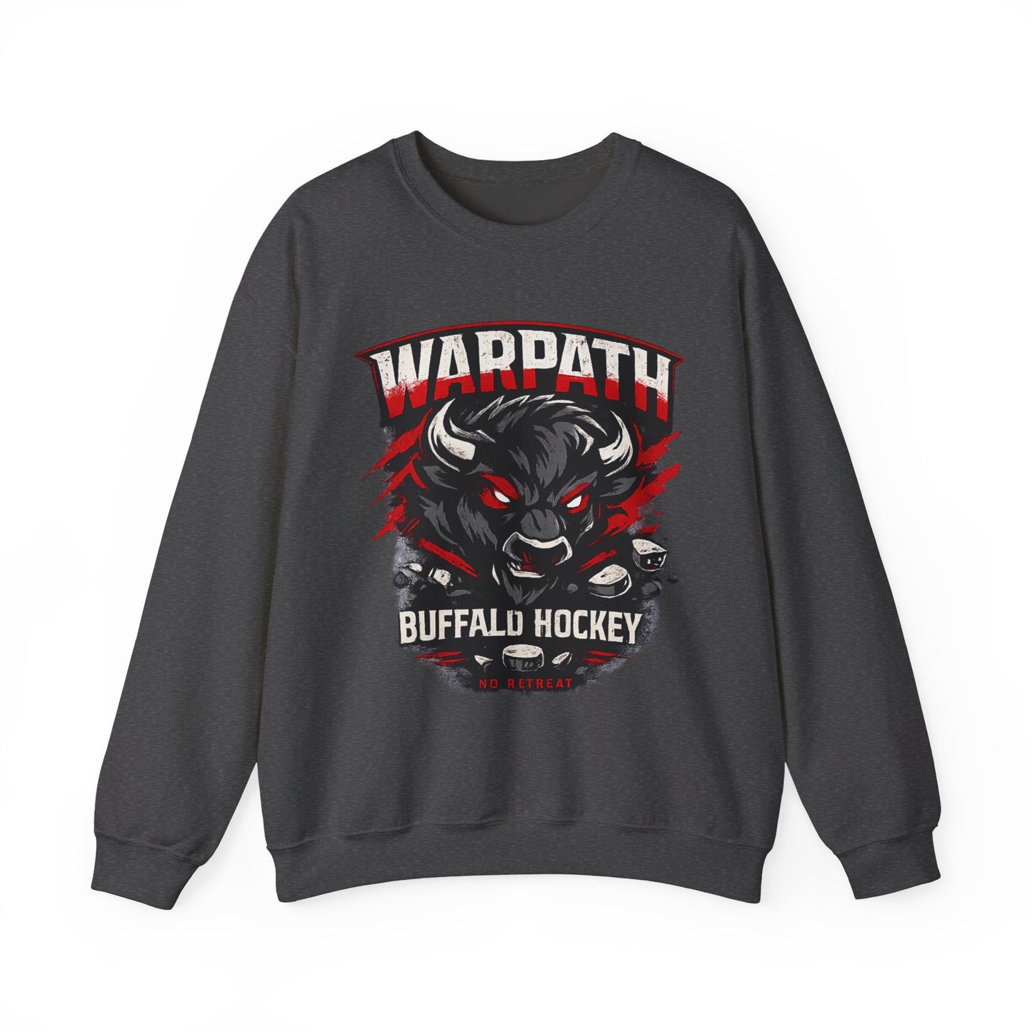 Buffalo Hockey Warpath Crewneck Sweatshirt — Black & Red Team Design