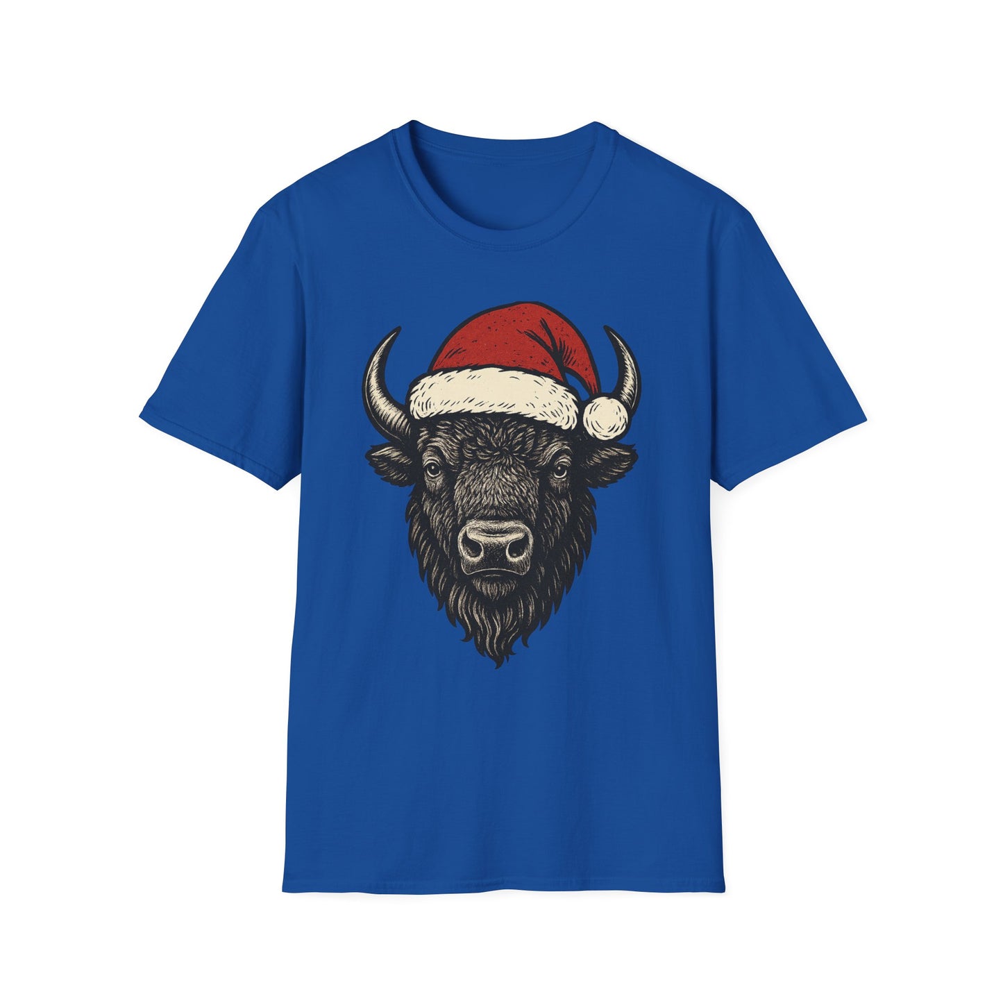 Buffalo Head Christmas T-Shirt — Rustic Holiday Santa Hat Tee