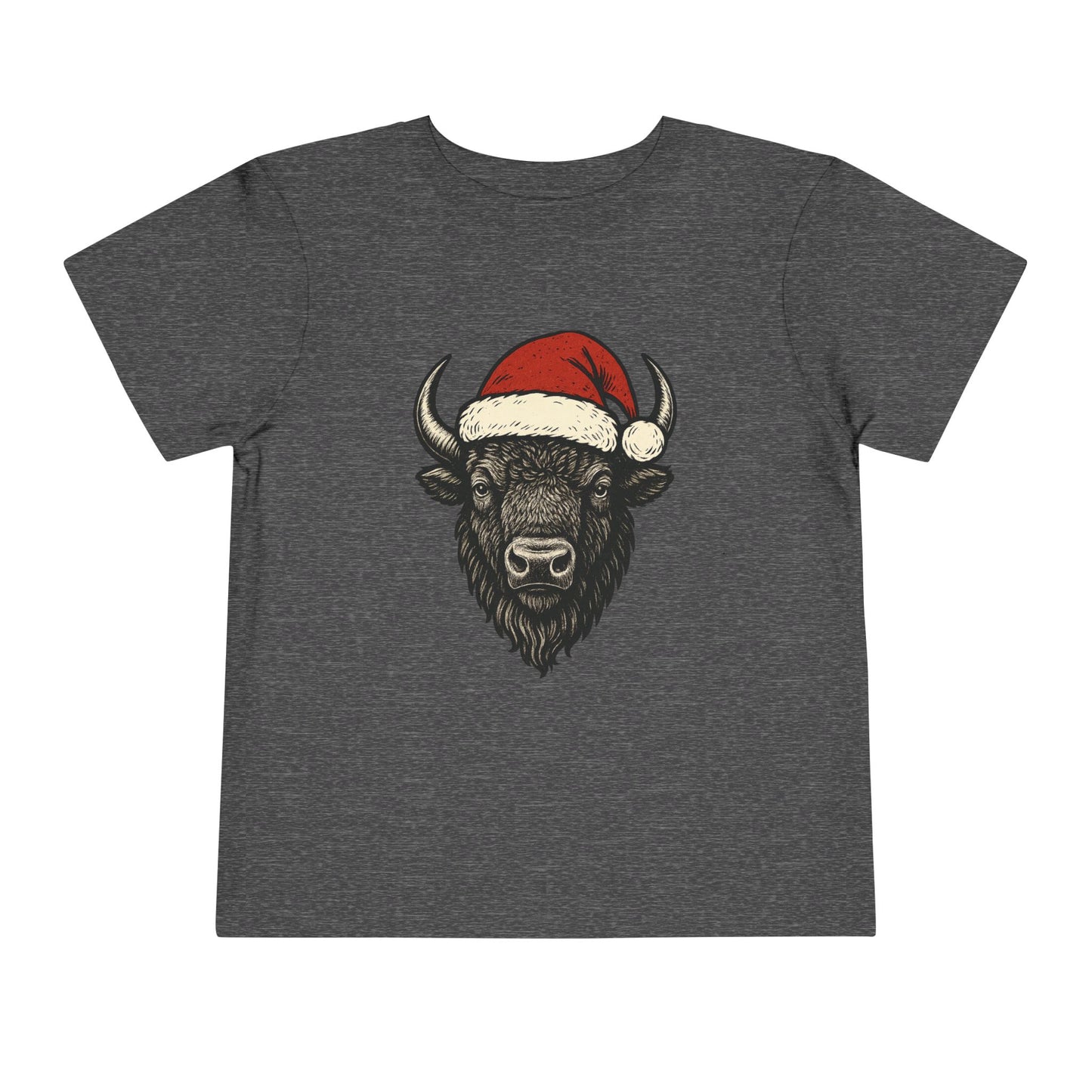 Toddler Tee — Buffalo Head in Santa Hat Christmas Shirt