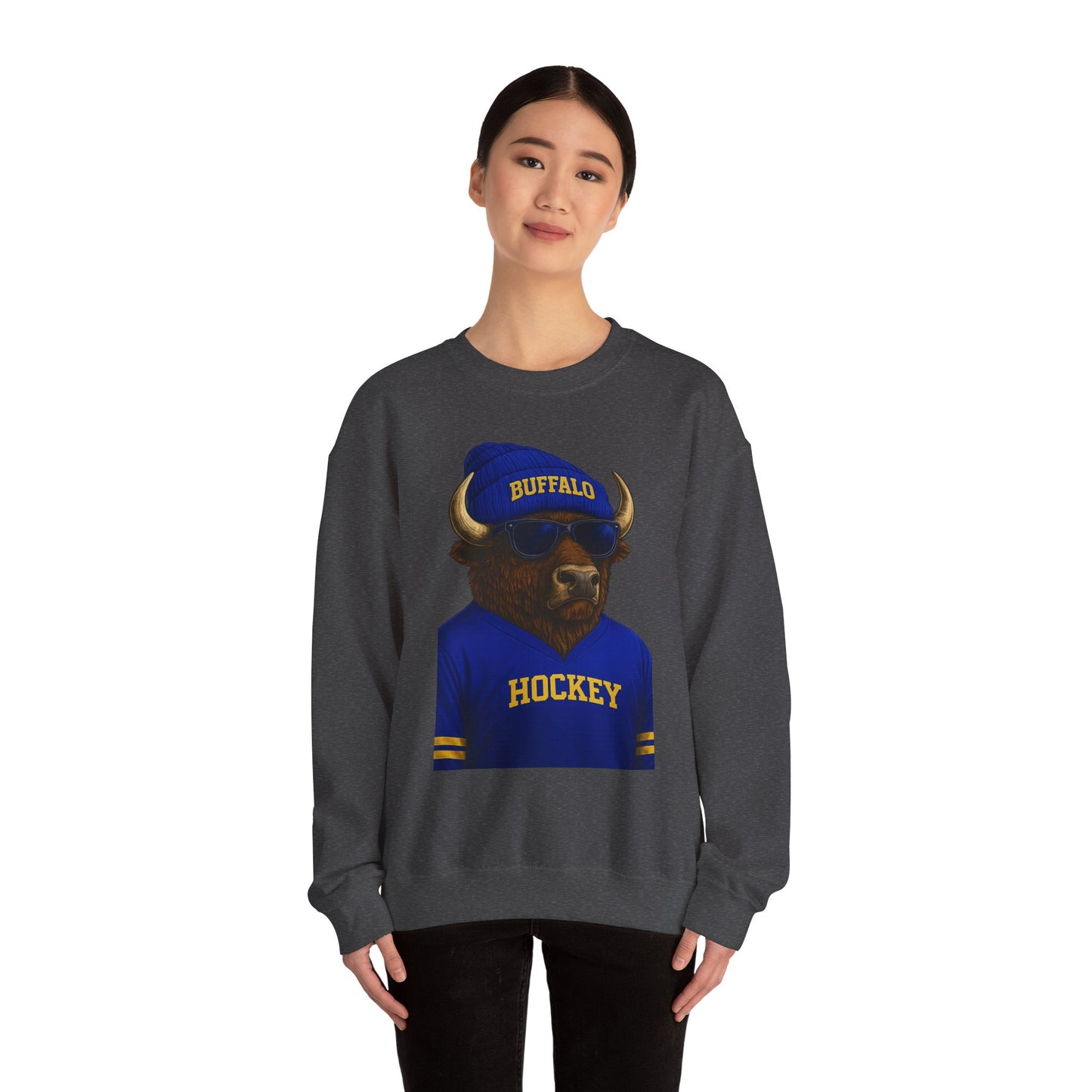 Buffalo Hockey Bison Crewneck Sweatshirt - Blue and Gold