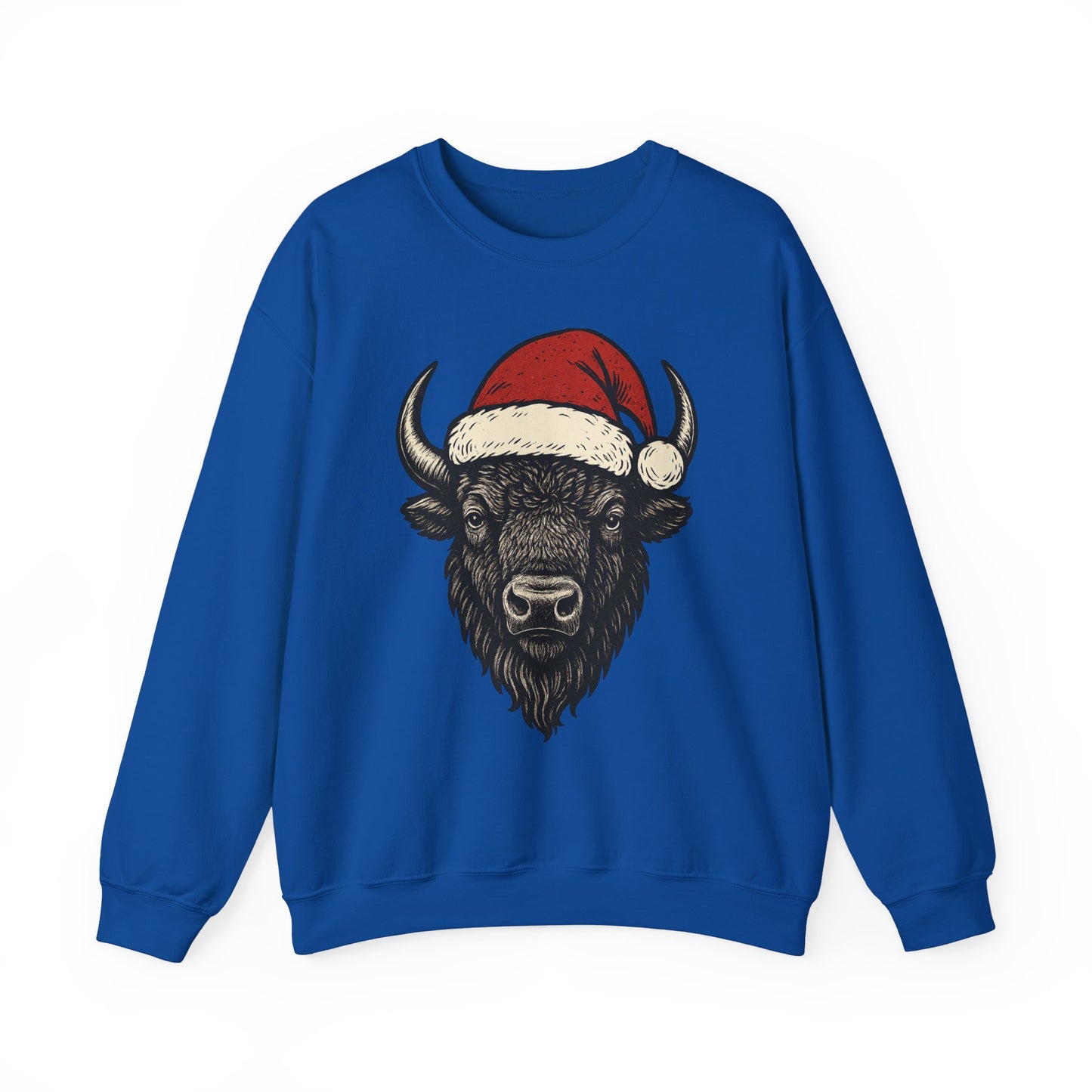 Buffalo Santa Crewneck Sweatshirt — Festive Bison Holiday Pullover