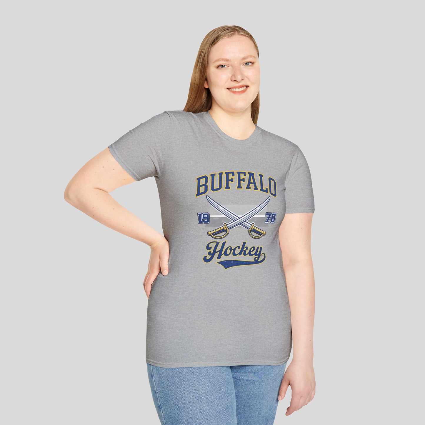 Buffalo Hockey Crossed Sticks T-Shirt — Vintage 1970 Team Tee