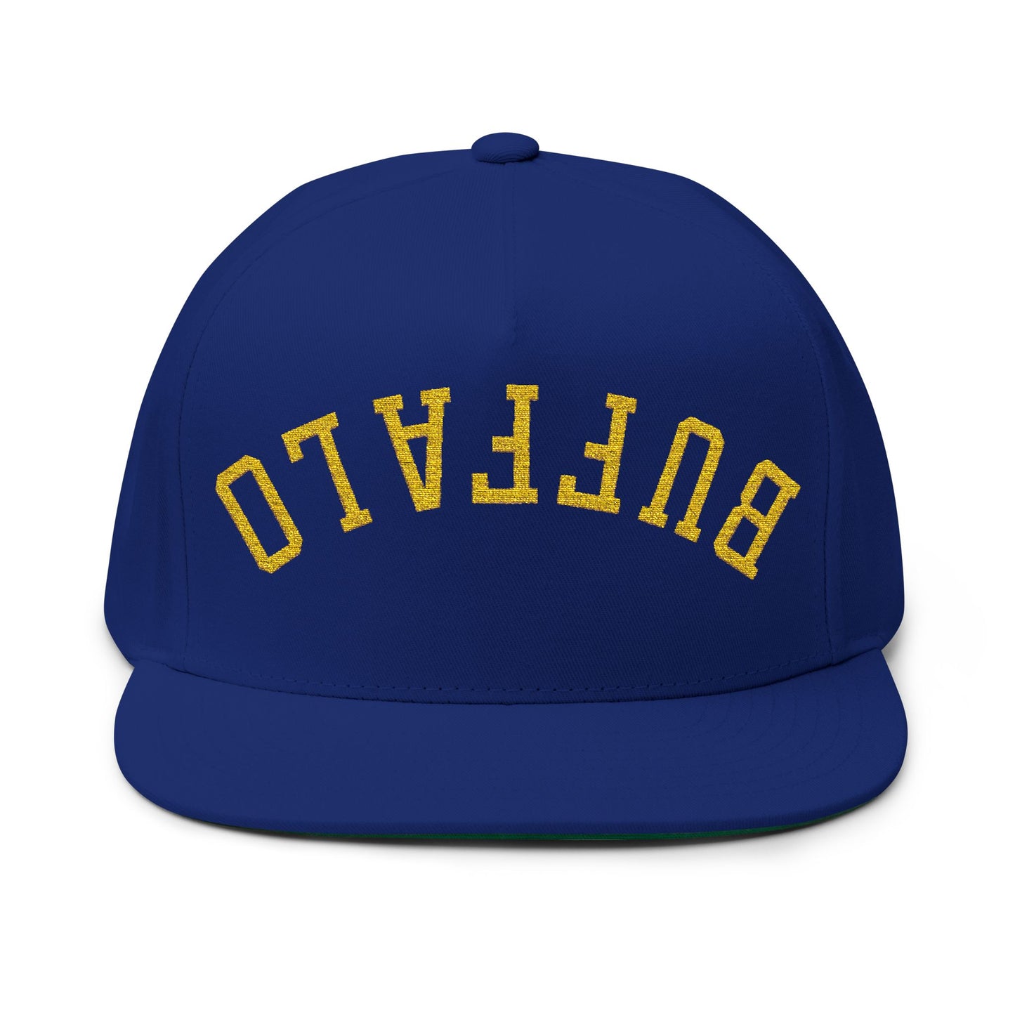 Upside Down Buffalo Hockey Flat Bill Snapback Hat – Blue & Gold Embroidered Cap