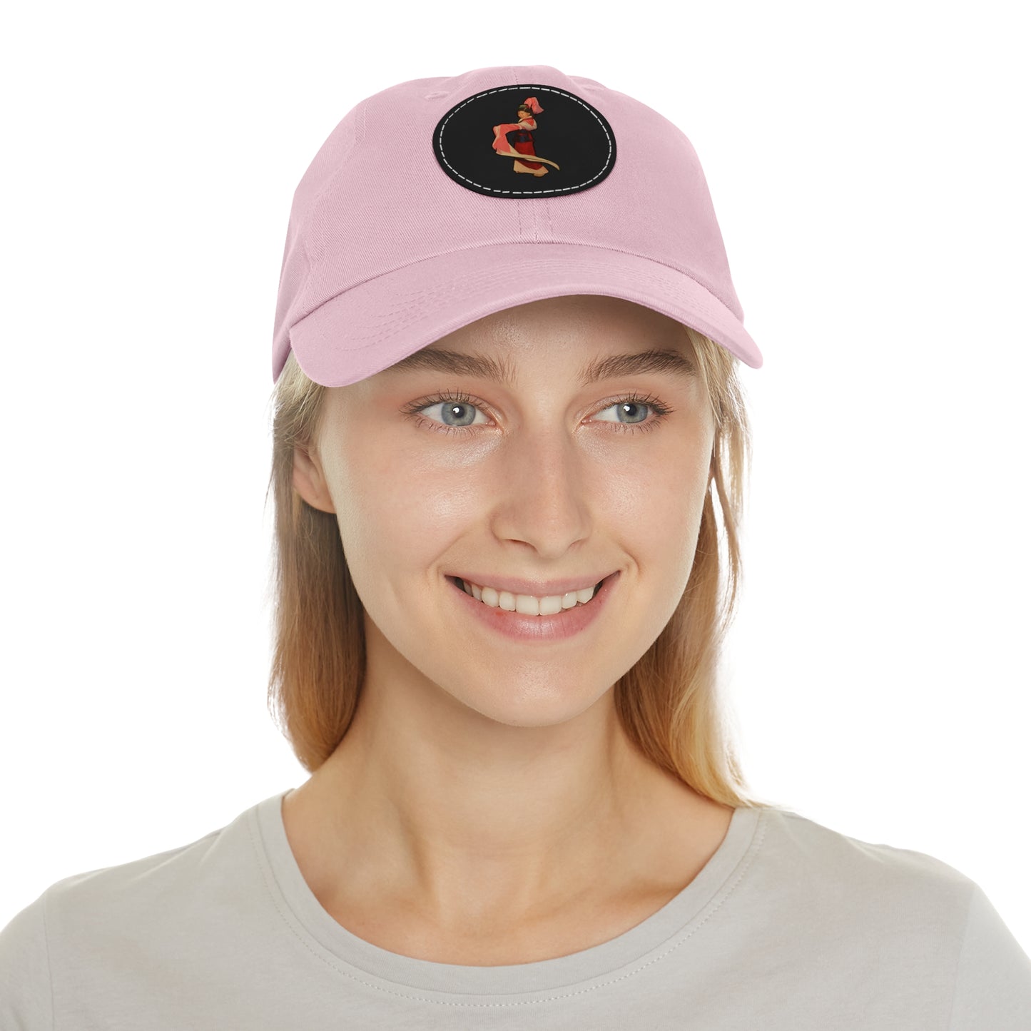 Vintage Pin-Up Leather Patch Dad Hat — Retro Pinup Girl Embroidered Cap