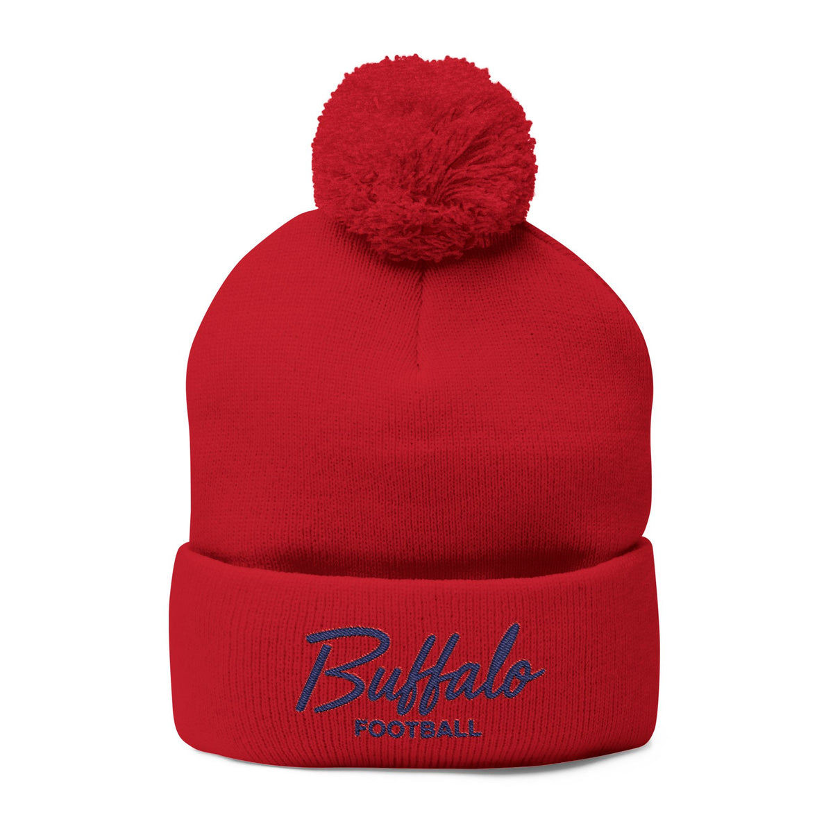 Embroidered Pom-Pom Knit Cap — 'Buffalo Football' Gray Winter Beanie