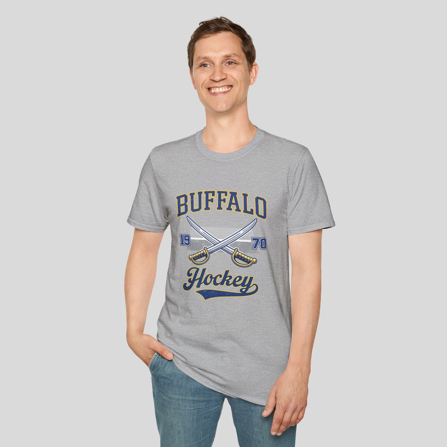 Buffalo Hockey Crossed Sticks T-Shirt — Vintage 1970 Team Tee