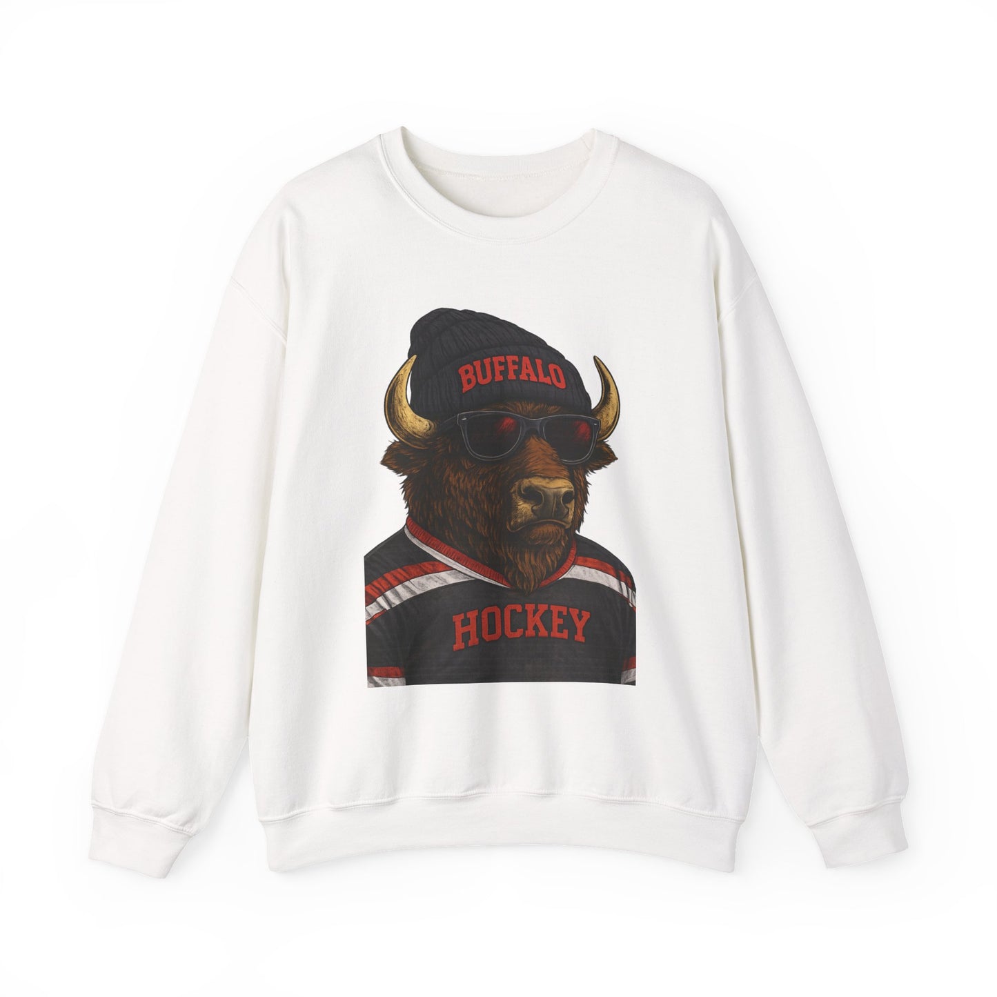 Buffalo Hockey Buffalo Mascot Crewneck Sweatshirt - Black and Red