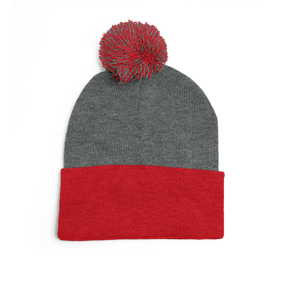Embroidered Pom-Pom Knit Cap — 'Buffalo Football' Gray Winter Beanie