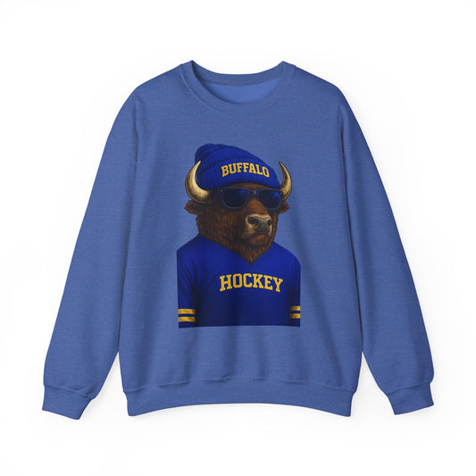 Buffalo Hockey Bison Crewneck Sweatshirt - Blue and Gold