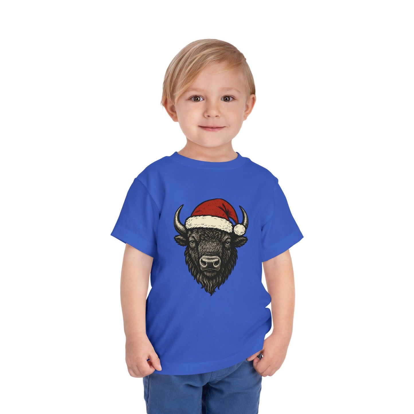 Toddler Tee — Buffalo Head in Santa Hat Christmas Shirt
