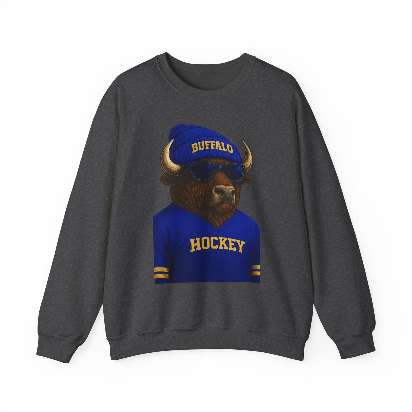Buffalo Hockey Bison Crewneck Sweatshirt - Blue and Gold