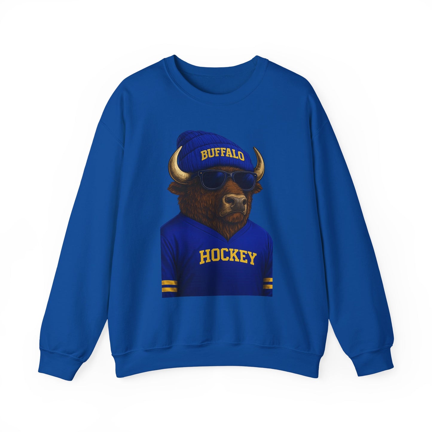 Buffalo Hockey Bison Crewneck Sweatshirt - Blue and Gold