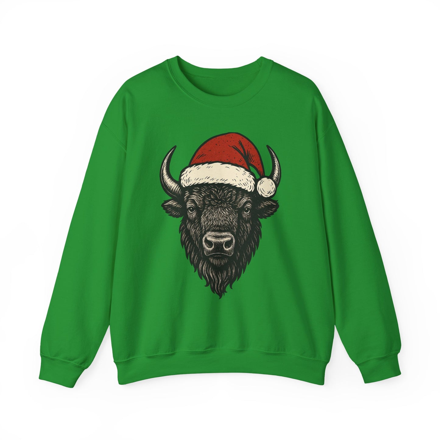 Buffalo Santa Crewneck Sweatshirt — Festive Bison Holiday Pullover