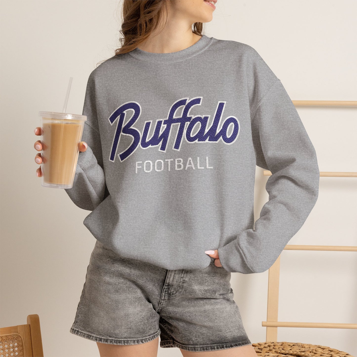 Buffalo Football Nickel City Crewneck Sweatshirt | Vintage Embroidered Buffalo Football Sweatshirt