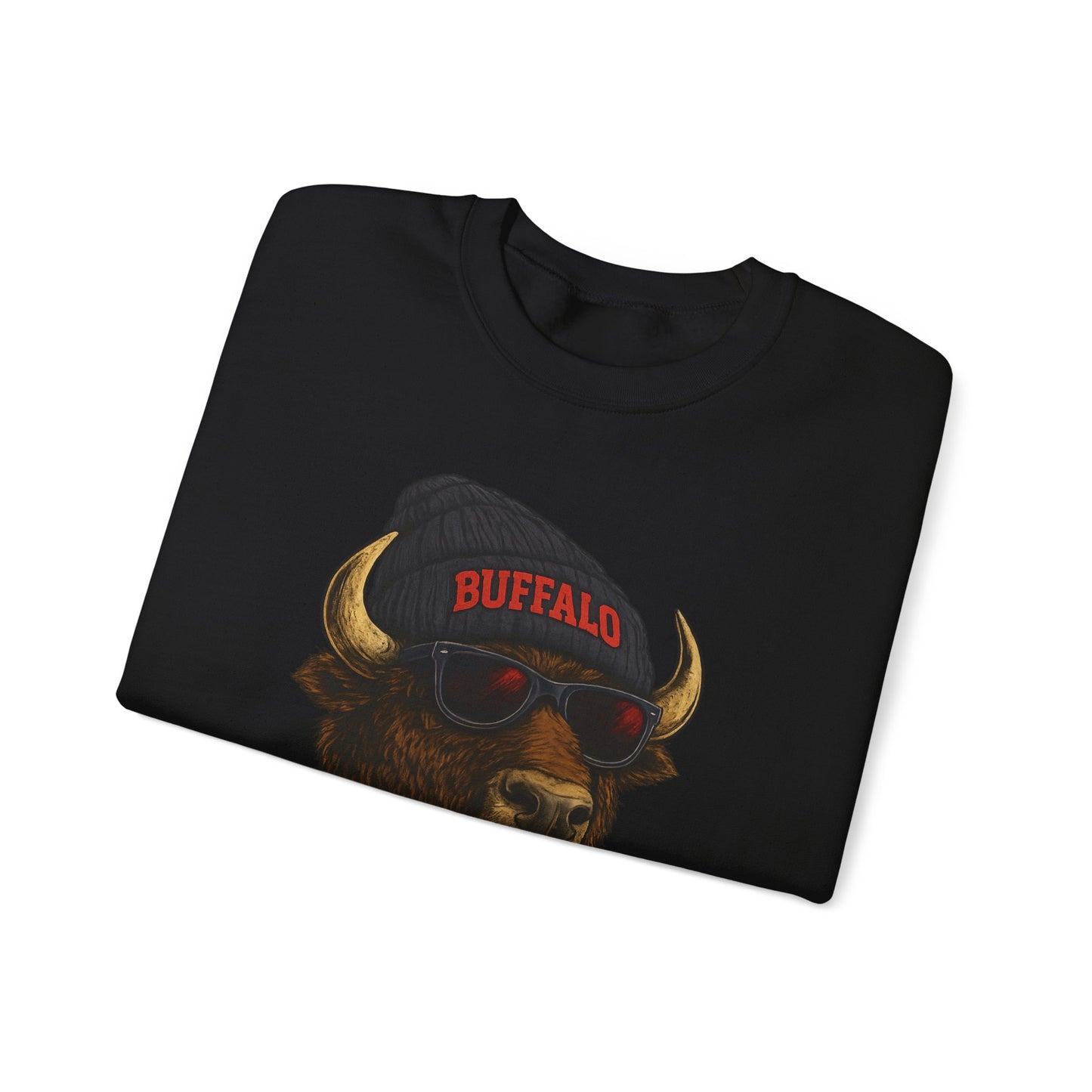 Buffalo Hockey Buffalo Mascot Crewneck Sweatshirt - Black and Red