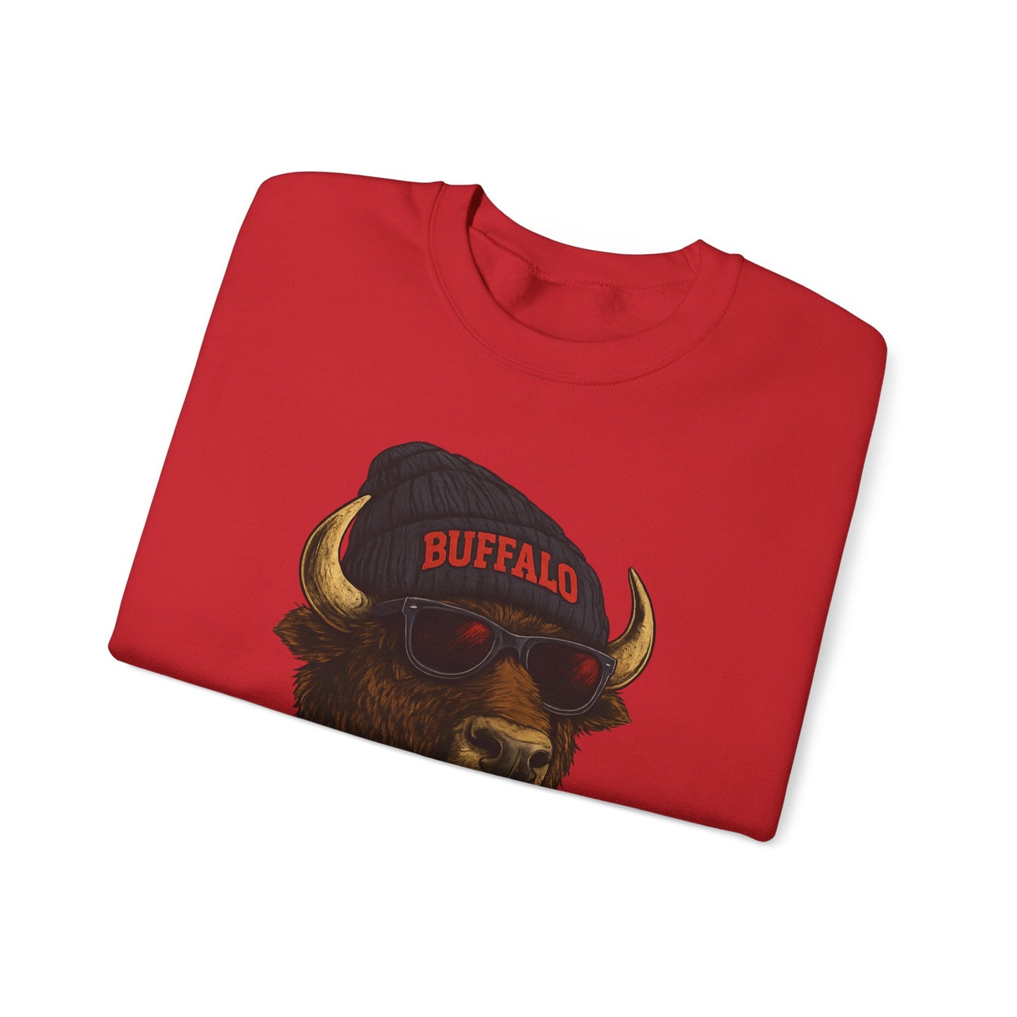 Buffalo Hockey Buffalo Mascot Crewneck Sweatshirt - Black and Red