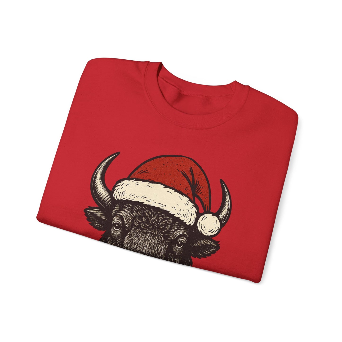 Buffalo Santa Crewneck Sweatshirt — Festive Bison Holiday Pullover