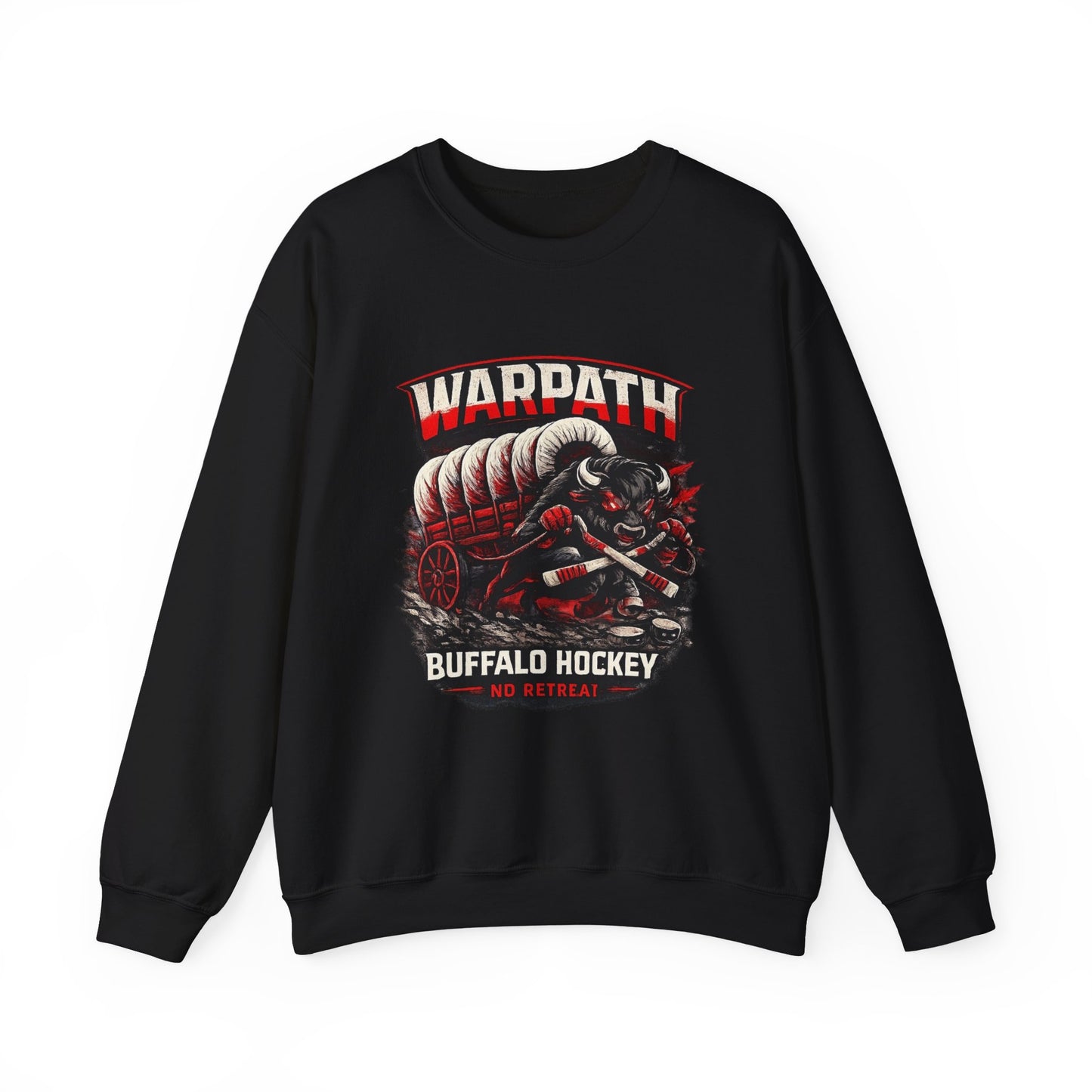 Buffalo Hockey Warpath Crewneck Sweatshirt — Black & Red Team Design